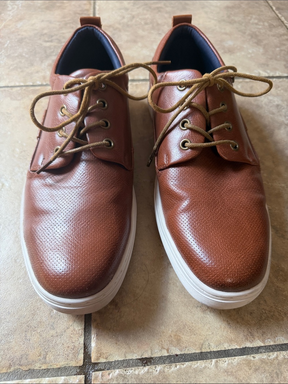Men's Casual Brown Lace-up Style Loafers with White Sole